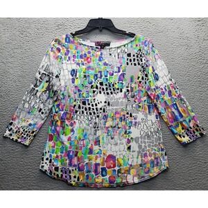 Peck & Peck Blouse Top Womens XL Multi Geometric Long Sleeve Round Neck Pullover